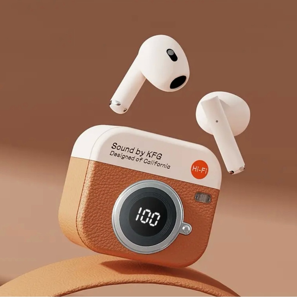 Wireless Earbuds with LED Display Charging Case Earphones BT 5.4 with Mic, Brown